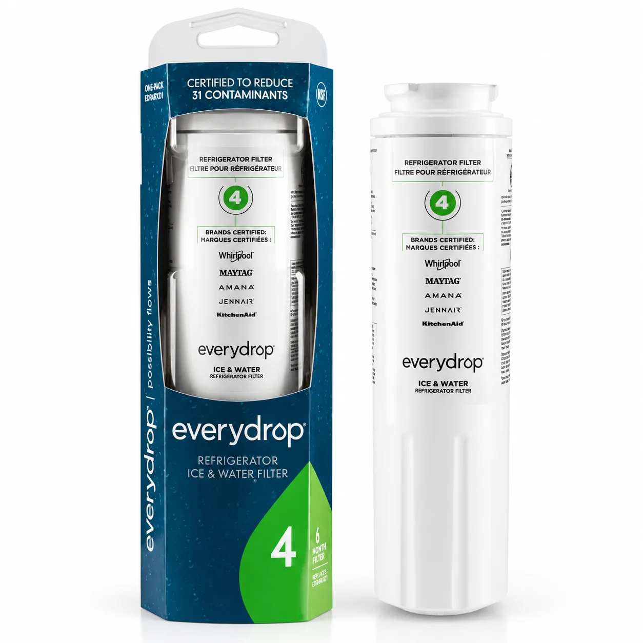 everydrop by Whirlpool Ice & Water Refrigerator Filter 4 – EDR4RXD1, Green