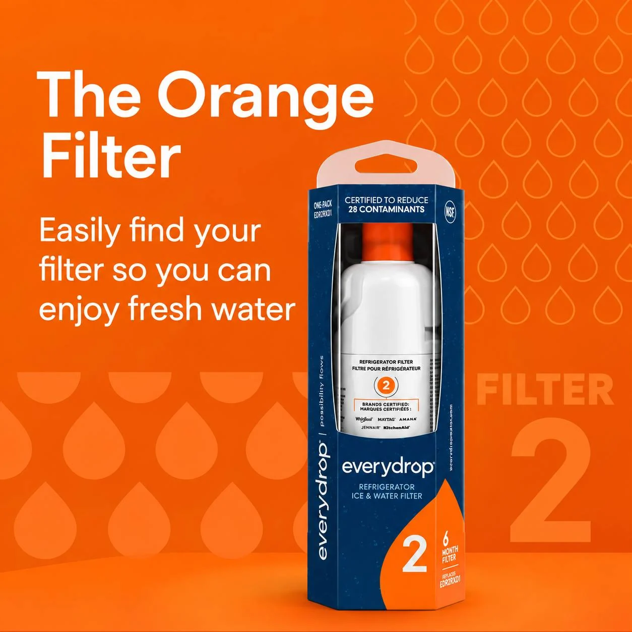 everydrop by Whirlpool Ice & Water Refrigerator Filter 2 – EDR2RXD1, Orange - Image 6