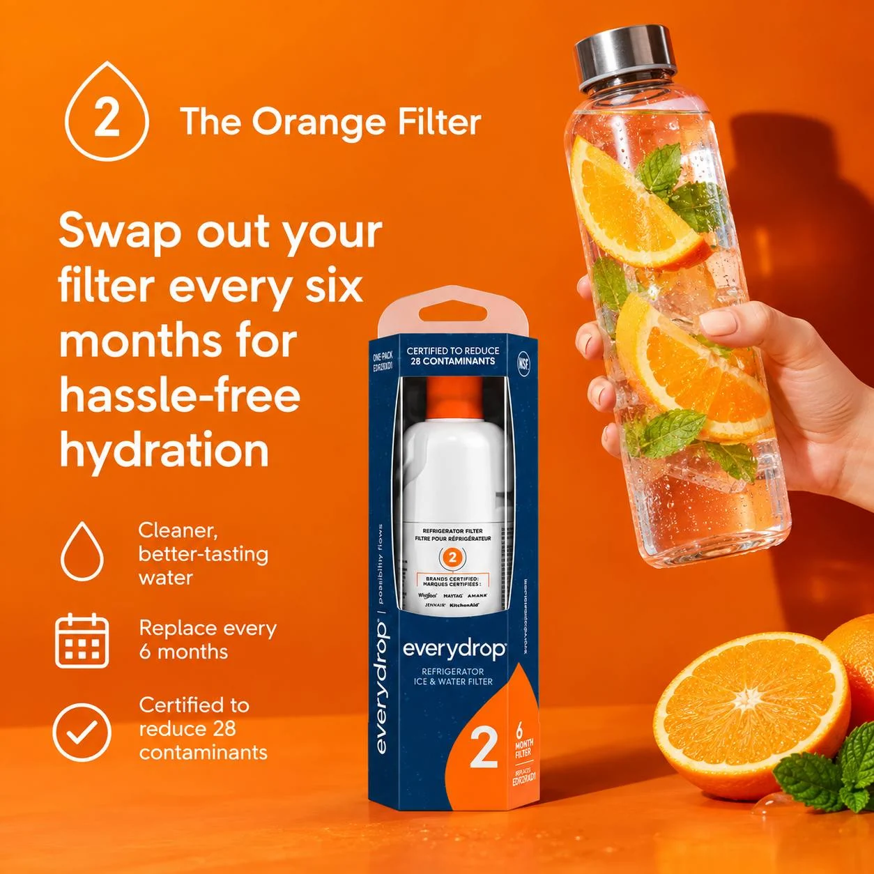 everydrop by Whirlpool Ice & Water Refrigerator Filter 2 – EDR2RXD1, Orange - Image 5