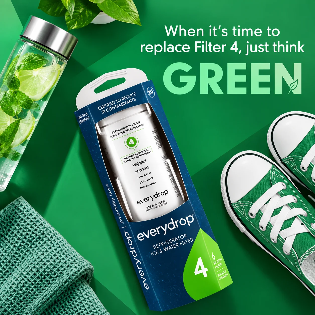 everydrop by Whirlpool Ice & Water Refrigerator Filter 4 – EDR4RXD1, Green - Image 6